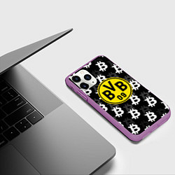 Чехол iPhone 11 Pro матовый Borussia биткоин паттерн, цвет: 3D-фиолетовый — фото 2