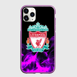 Чехол iPhone 11 Pro матовый Liverpool неоновый огонь, цвет: 3D-фиолетовый