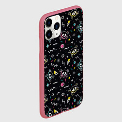 Чехол iPhone 11 Pro матовый Паттерн с черепами и геометрическими фигурами в ст, цвет: 3D-малиновый — фото 2