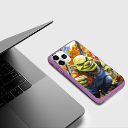 Чехол iPhone 11 Pro матовый Шрек в осеннем лесу, цвет: 3D-фиолетовый — фото 2