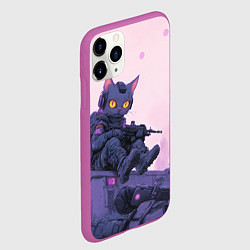 Чехол iPhone 11 Pro матовый Кот в стиле киберпанк на крыше с автоматом, цвет: 3D-фиолетовый — фото 2