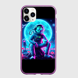Чехол iPhone 11 Pro матовый Космонавты Рик и Морти - неоновый космос, цвет: 3D-фиолетовый