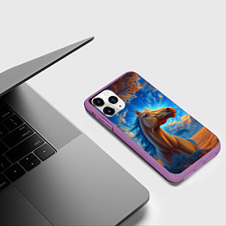 Чехол iPhone 11 Pro матовый Лошадь на фоне синего неба, цвет: 3D-фиолетовый — фото 2