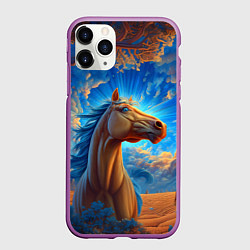 Чехол iPhone 11 Pro матовый Лошадь на фоне синего неба, цвет: 3D-фиолетовый