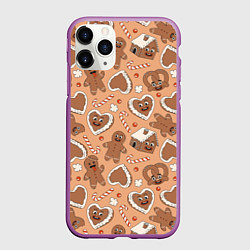 Чехол iPhone 11 Pro матовый Паттерн с новогодним печеньем, цвет: 3D-фиолетовый