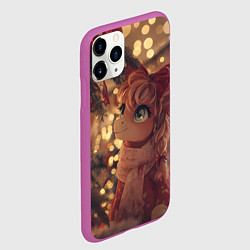 Чехол iPhone 11 Pro матовый Лошадка любуется новогодней елкой, цвет: 3D-фиолетовый — фото 2
