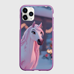 Чехол iPhone 11 Pro матовый Лошадка и новогодняя елка, цвет: 3D-фиолетовый