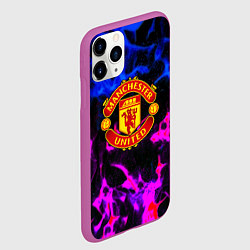 Чехол iPhone 11 Pro матовый Манчестер Юнайтед огонь неон, цвет: 3D-фиолетовый — фото 2