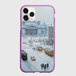 Чехол iPhone 11 Pro матовый Новогодняя улица Питера, цвет: 3D-фиолетовый