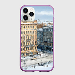 Чехол iPhone 11 Pro матовый Зимняя улица Питера, цвет: 3D-фиолетовый