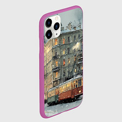 Чехол iPhone 11 Pro матовый Трамваи в зимнем Санкт-Петербурге, цвет: 3D-фиолетовый — фото 2