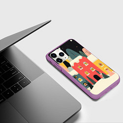 Чехол iPhone 11 Pro матовый Разноцветные новогодние дома, цвет: 3D-фиолетовый — фото 2