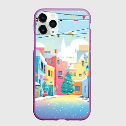 Чехол iPhone 11 Pro матовый Разноцветный новогодний дворик, цвет: 3D-фиолетовый