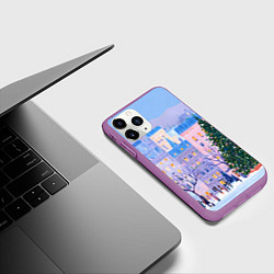 Чехол iPhone 11 Pro матовый Новогодний двор, цвет: 3D-фиолетовый — фото 2