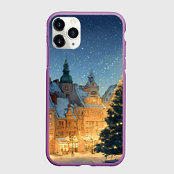 Чехол iPhone 11 Pro матовый Новый год в старом городе, цвет: 3D-фиолетовый