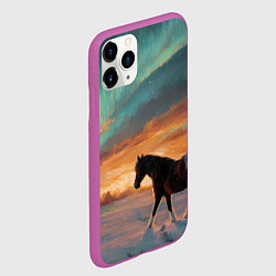 Чехол iPhone 11 Pro матовый Лошадь на фоне северного сиянми, цвет: 3D-фиолетовый — фото 2
