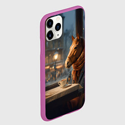 Чехол iPhone 11 Pro матовый Лошадь в кафе ищет новогоднее настроение, цвет: 3D-фиолетовый — фото 2