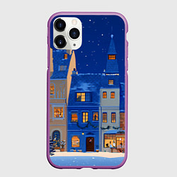 Чехол iPhone 11 Pro матовый Синяя новогодняя елочка во дворе, цвет: 3D-фиолетовый