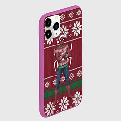 Чехол iPhone 11 Pro матовый Человек паук в вязаном свитере - новый год, цвет: 3D-фиолетовый — фото 2