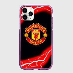 Чехол iPhone 11 Pro матовый Манчестер Юнайтед шторм молнии, цвет: 3D-фиолетовый