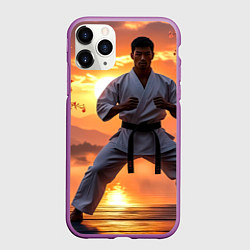 Чехол iPhone 11 Pro матовый Сакура и каратист, цвет: 3D-фиолетовый