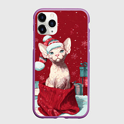 Чехол iPhone 11 Pro матовый Сфинкс новогодняя кошка