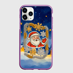 Чехол iPhone 11 Pro матовый Санта и гирлянда, цвет: 3D-фиолетовый
