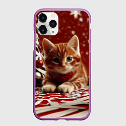 Чехол iPhone 11 Pro матовый Рыжий Новогодний котенок, цвет: 3D-фиолетовый