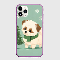 Чехол iPhone 11 Pro матовый Новогодний песик с елочкой, цвет: 3D-фиолетовый
