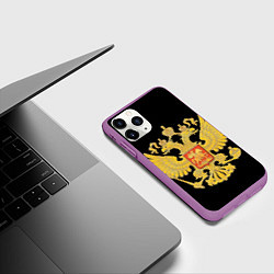 Чехол iPhone 11 Pro матовый Герб России: золото, цвет: 3D-фиолетовый — фото 2