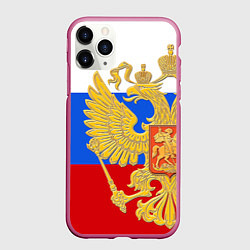 Чехол iPhone 11 Pro матовый Герб России: триколор, цвет: 3D-малиновый