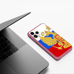 Чехол iPhone 11 Pro матовый Герб России: триколор, цвет: 3D-малиновый — фото 2