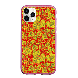Чехол iPhone 11 Pro матовый Хохлома, цвет: 3D-малиновый