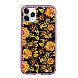 Чехол iPhone 11 Pro матовый Хохлома, цвет: 3D-фиолетовый