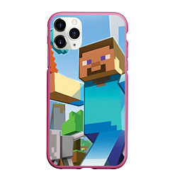 Чехол iPhone 11 Pro матовый Minecraft World, цвет: 3D-малиновый