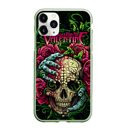 Чехол iPhone 11 Pro матовый BFMV: Roses Skull, цвет: 3D-салатовый