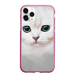 Чехол iPhone 11 Pro матовый Белый котик, цвет: 3D-малиновый