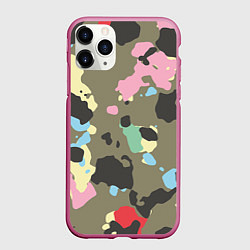 Чехол iPhone 11 Pro матовый Камуфляж: микс цветов, цвет: 3D-малиновый