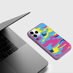 Чехол iPhone 11 Pro матовый Камуфляж: голубой/розовый/желтый, цвет: 3D-фиолетовый — фото 2