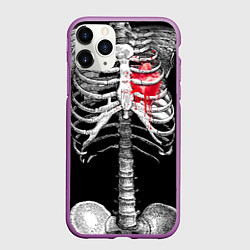 Чехол iPhone 11 Pro матовый Скелет с сердцем, цвет: 3D-фиолетовый