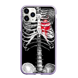 Чехол iPhone 11 Pro матовый Скелет с сердцем, цвет: 3D-светло-сиреневый