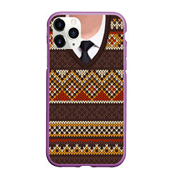 Чехол iPhone 11 Pro матовый Зимний узор с галстуком, цвет: 3D-фиолетовый