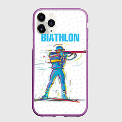 Чехол iPhone 11 Pro матовый Биатлон, цвет: 3D-фиолетовый