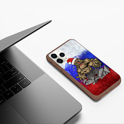 Чехол iPhone 11 Pro матовый Новогодний медведь РФ, цвет: 3D-коричневый — фото 2