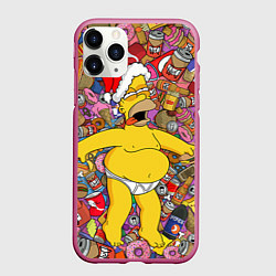 Чехол iPhone 11 Pro матовый Обжора Гомер, цвет: 3D-малиновый