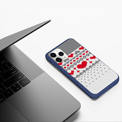 Чехол iPhone 11 Pro матовый Узор с сердечками, цвет: 3D-тёмно-синий — фото 2