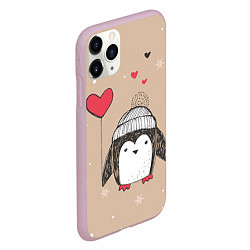 Чехол iPhone 11 Pro матовый Пингвин с шариком, цвет: 3D-розовый — фото 2