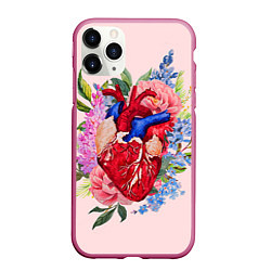 Чехол iPhone 11 Pro матовый Цветочное сердце, цвет: 3D-малиновый