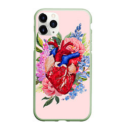 Чехол iPhone 11 Pro матовый Цветочное сердце, цвет: 3D-салатовый
