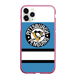 Чехол iPhone 11 Pro матовый Pittsburgh Penguins: White, цвет: 3D-малиновый